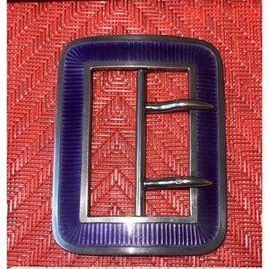 Antique Lavender Purple Guilloché Enamel Sterling Silver Belt Buckle Hallmarked